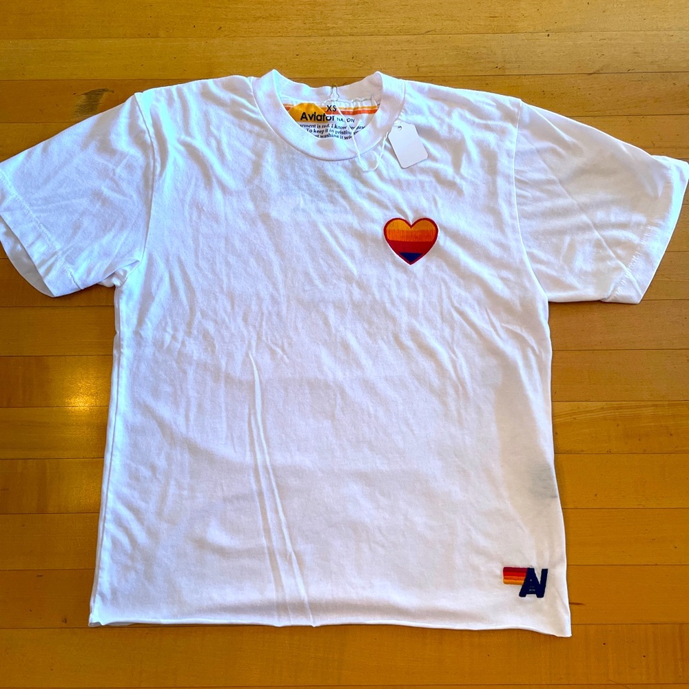 Aviator Nation heart stitch 5 boyfriend tee - white - xs